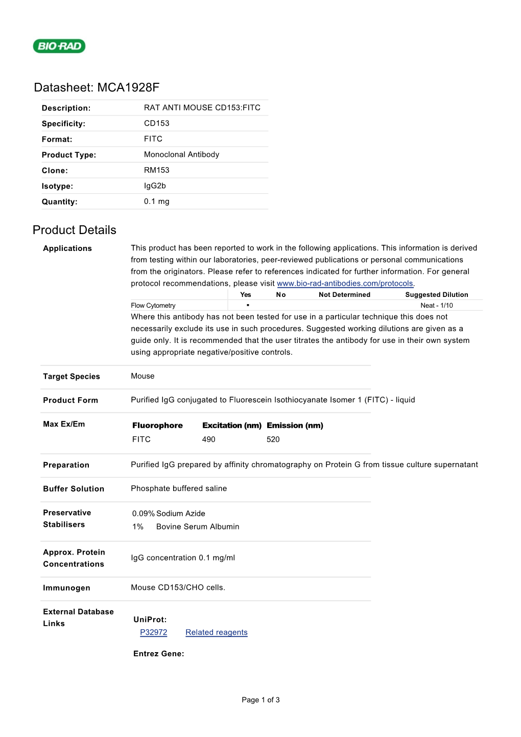 Datasheet: MCA1928F Product Details