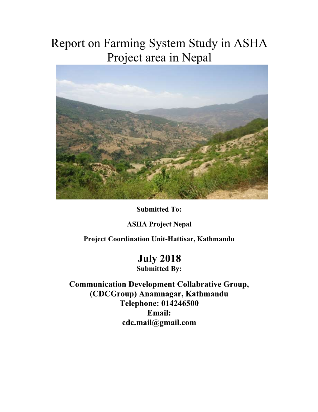 Report on Farming System Study in ASHA Project Area in Nepal