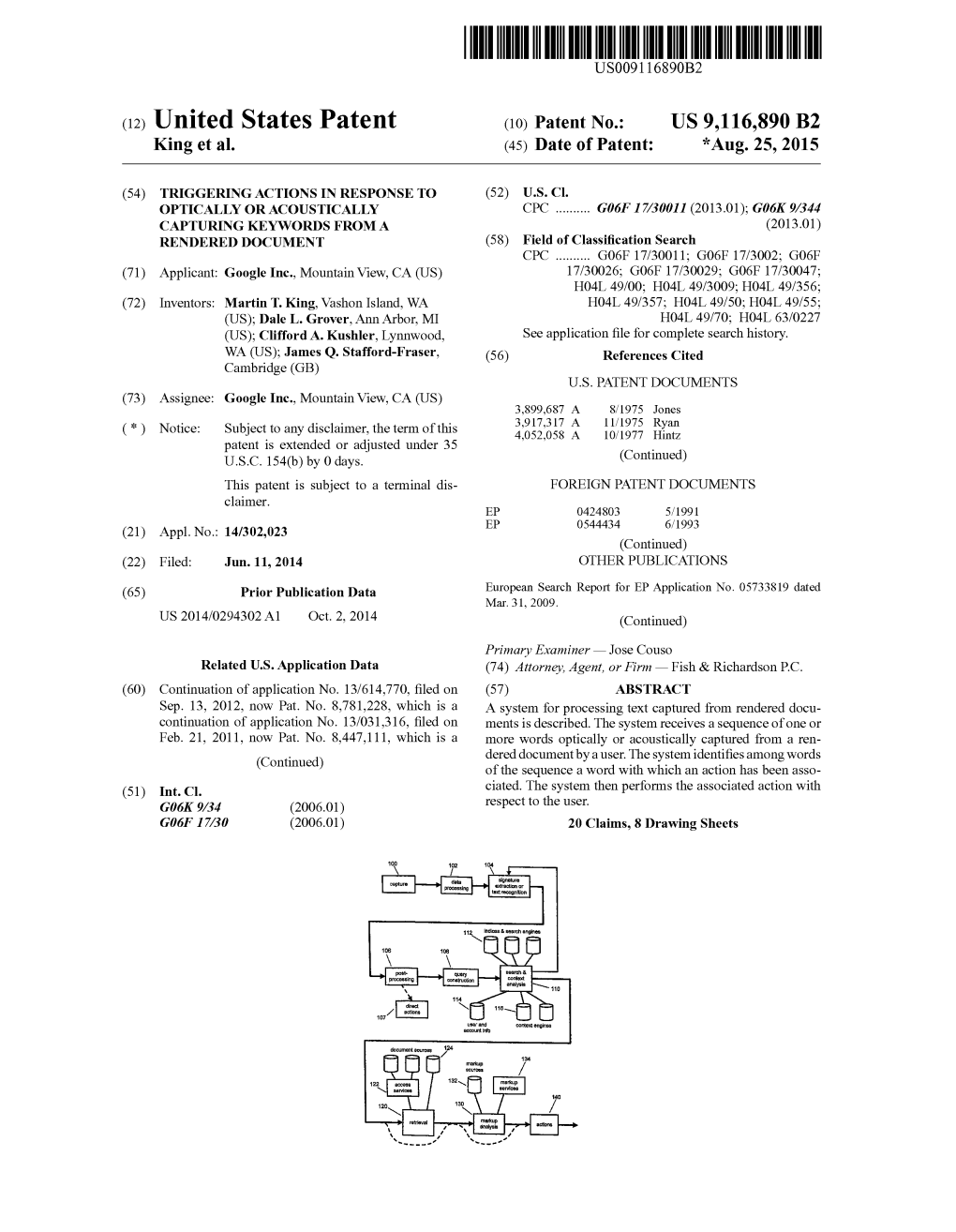 (12) United States Patent (10) Patent No.: US 9,116,890 B2 King Et Al