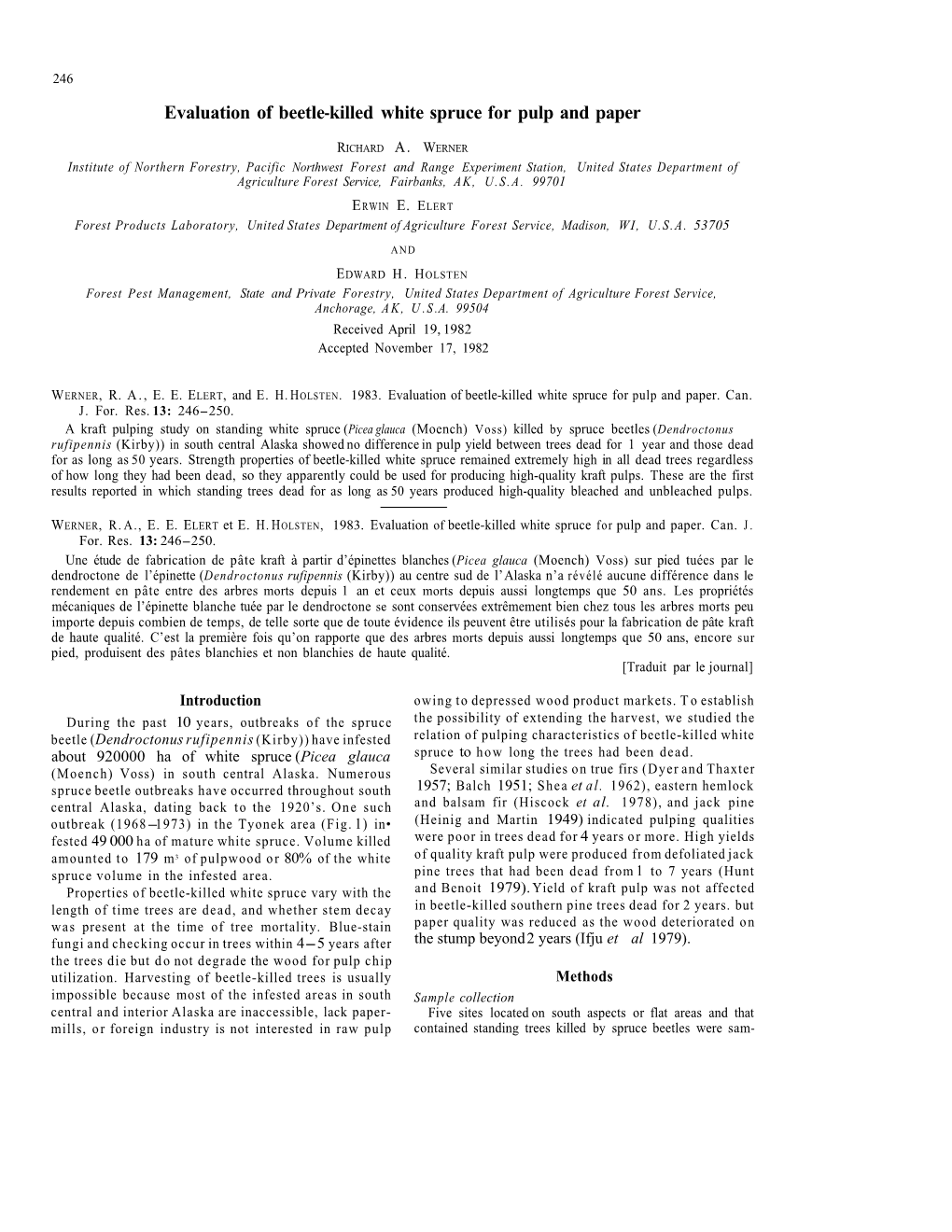 Evaluation of Beetle-Killed White Spruce for Pulp and Paper