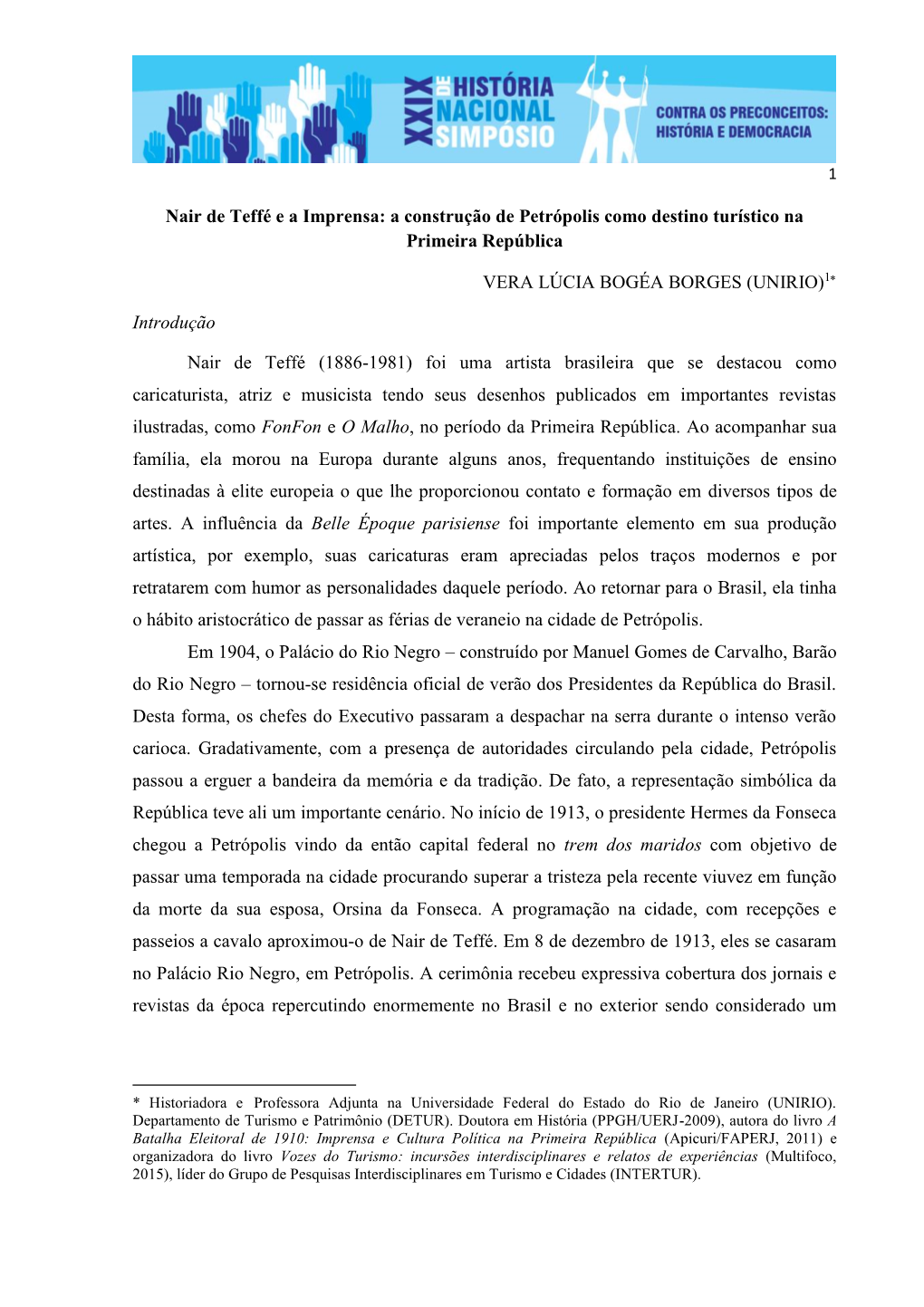 Nair De Teffé E a Imprensa: a Construção De Petrópolis Como Destino Turístico Na Primeira República