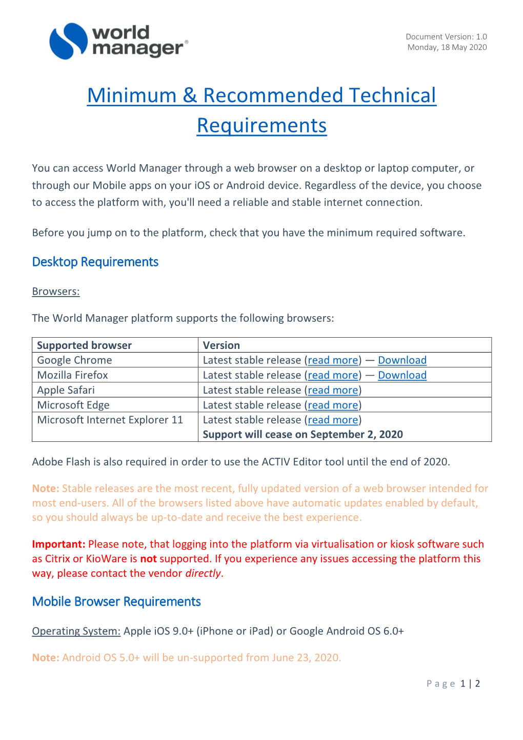 Minimum & Recommended Technical Requirements