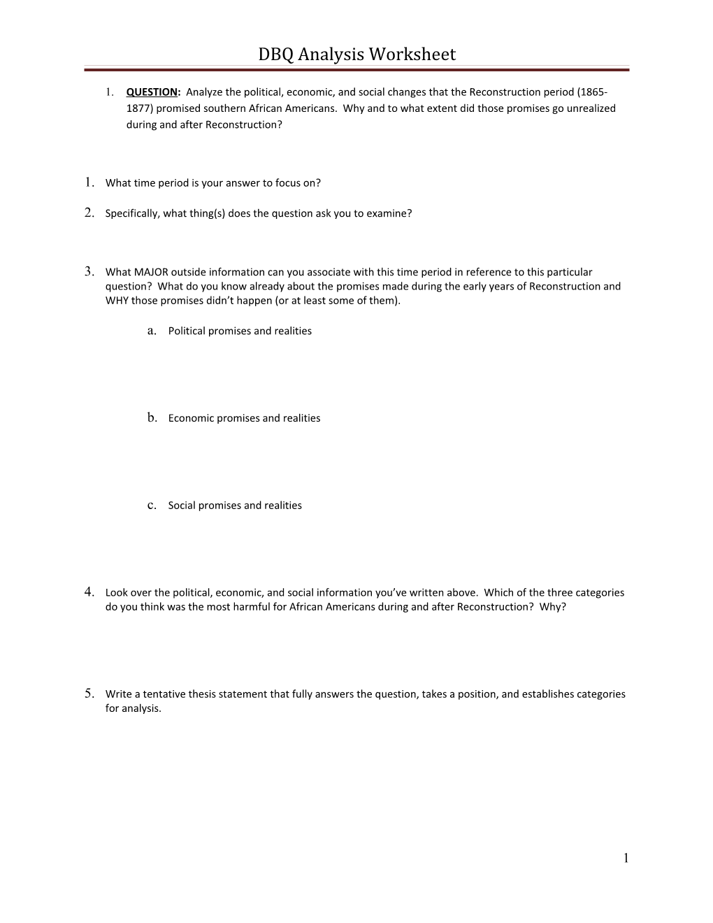 DBQ Analysis Worksheet