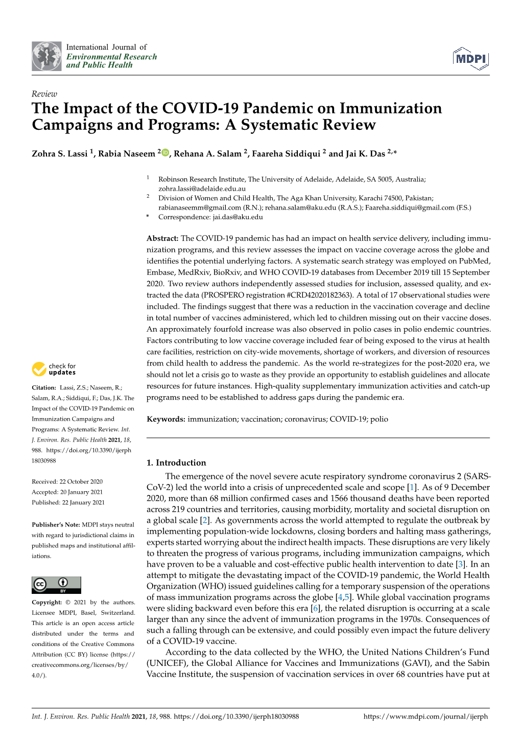 The Impact of the COVID-19 Pandemic on Immunization Campaigns and Programs: a Systematic Review