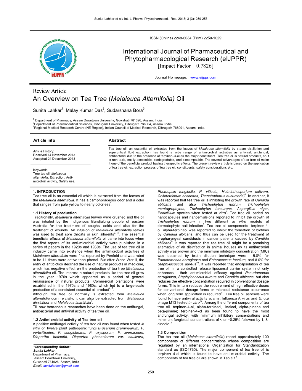 International Journal of Pharmaceutical and Phytopharmacological Research (Eijppr) [Impact Factor – 0.7826]