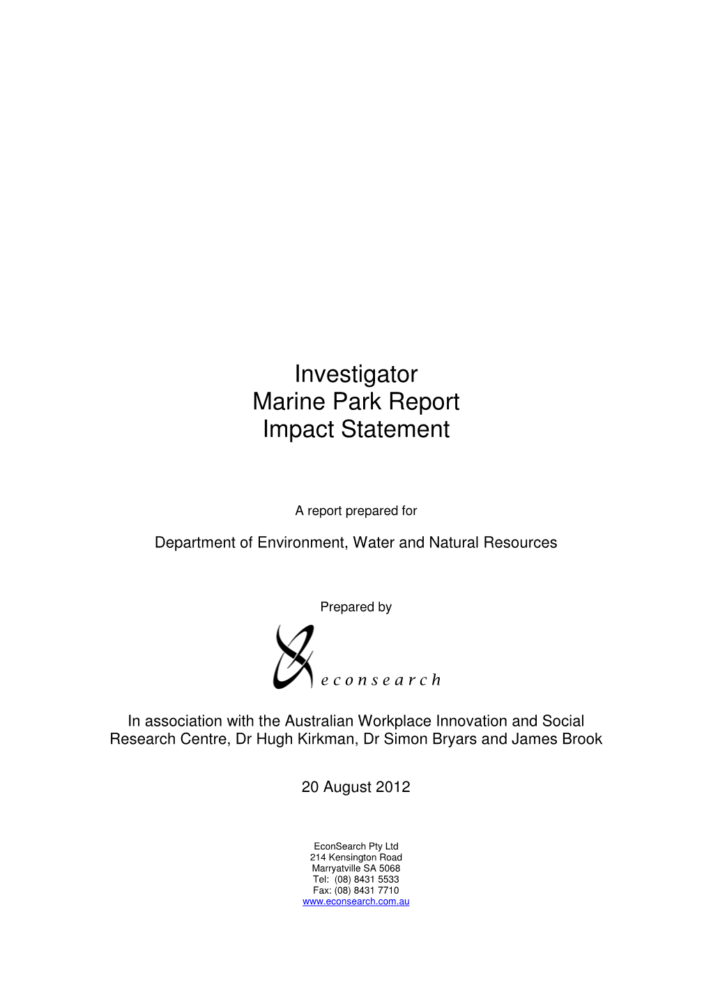 Investigator Marine Park Report Impact Statement