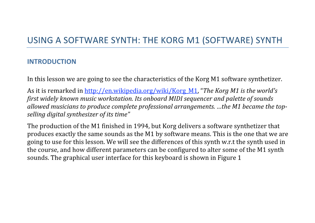 Using a Software Synth: the Korg M1 (Software) Synth