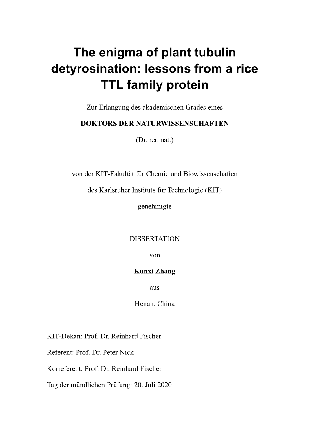The Enigma of Plant Tubulin Detyrosination: Lessons from a Rice TTL Family Protein