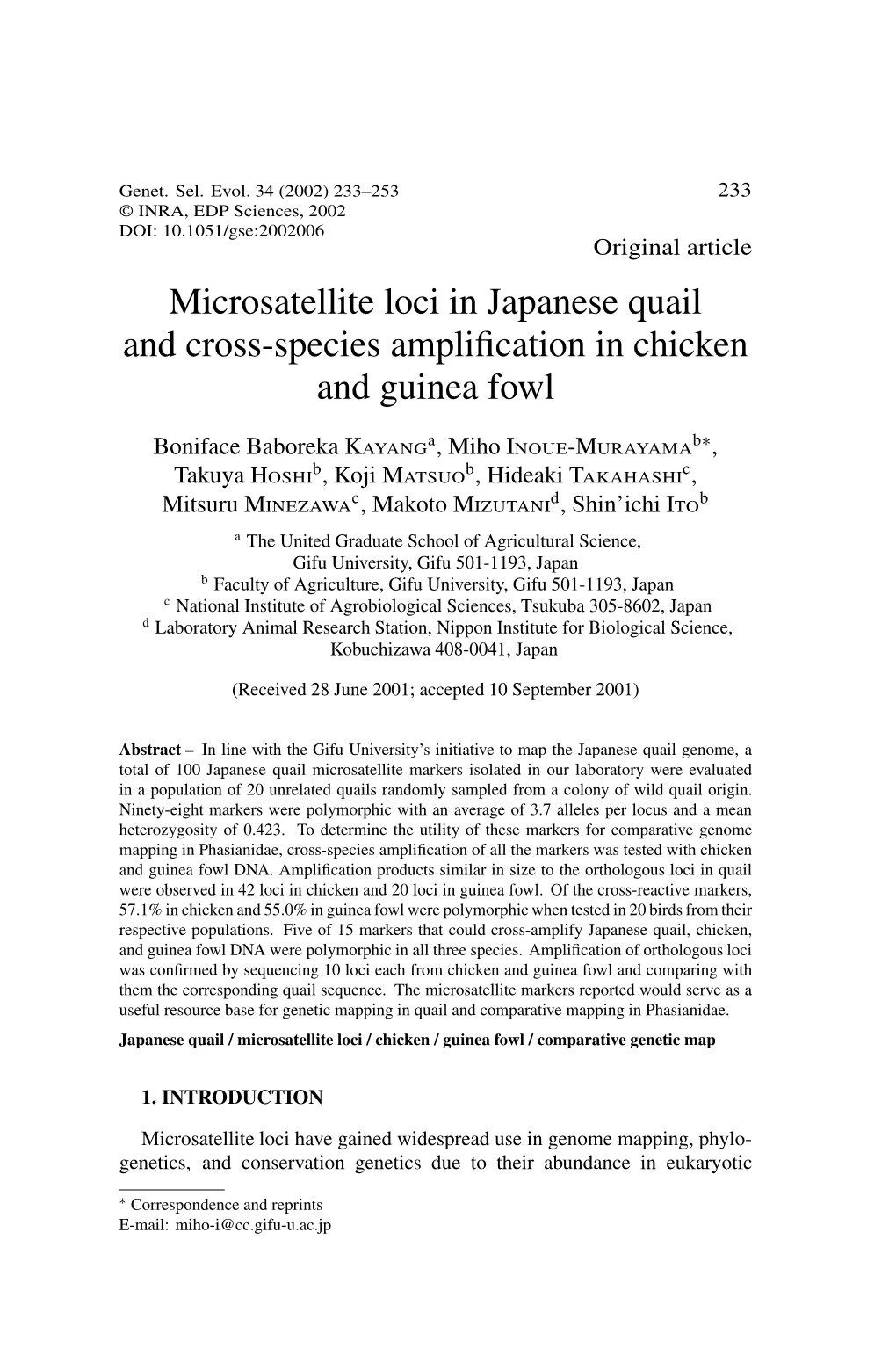 Microsatellite Loci in Japanese Quail and Cross-Species Amplification In