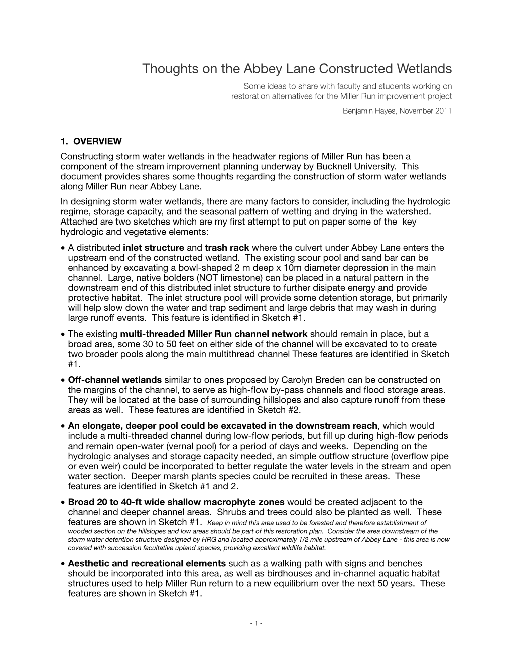 Abbey Lane Constructed Wetland Notes