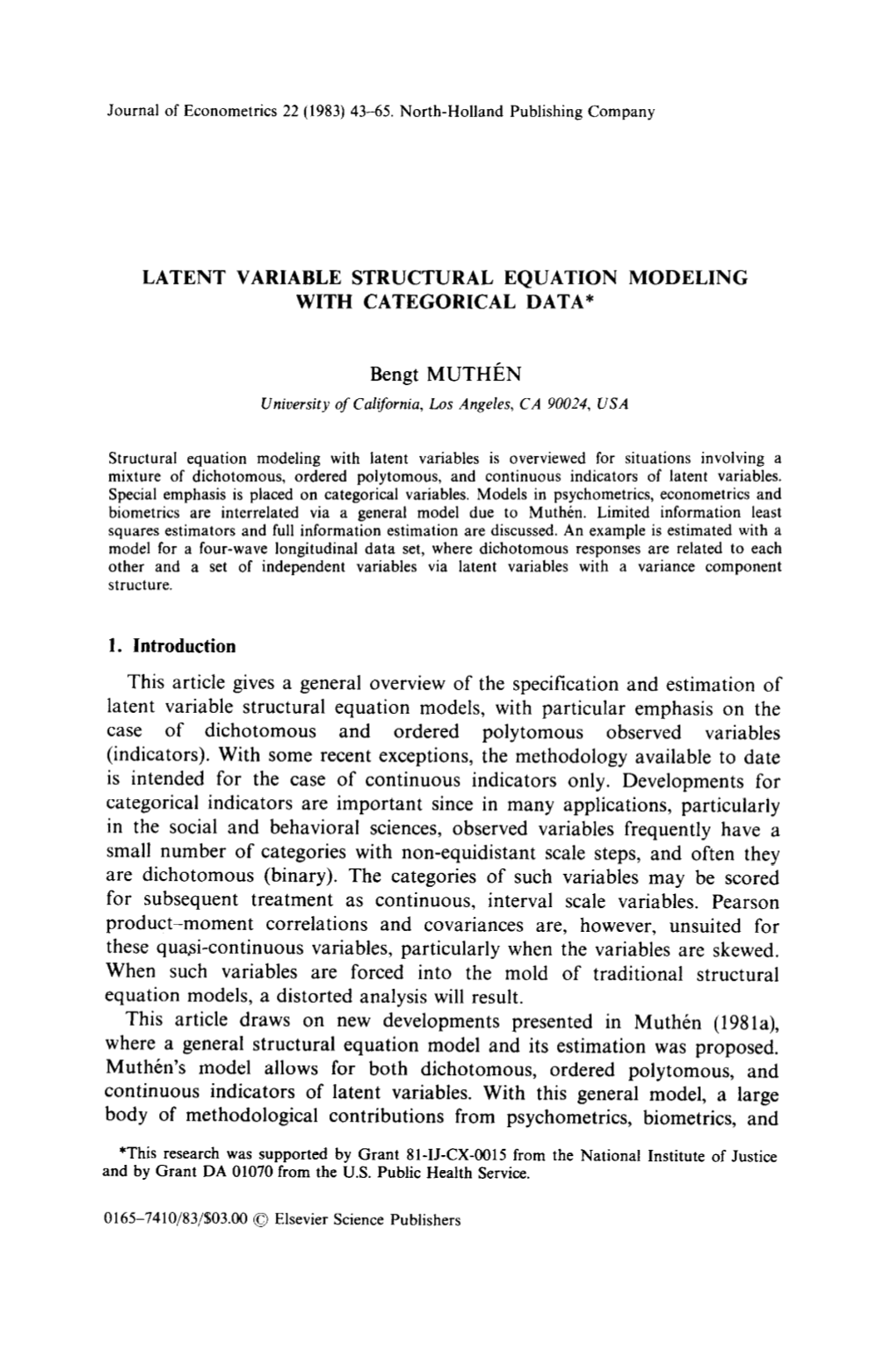 Latent Variable Structural Equation Modeling with Categorical Data*