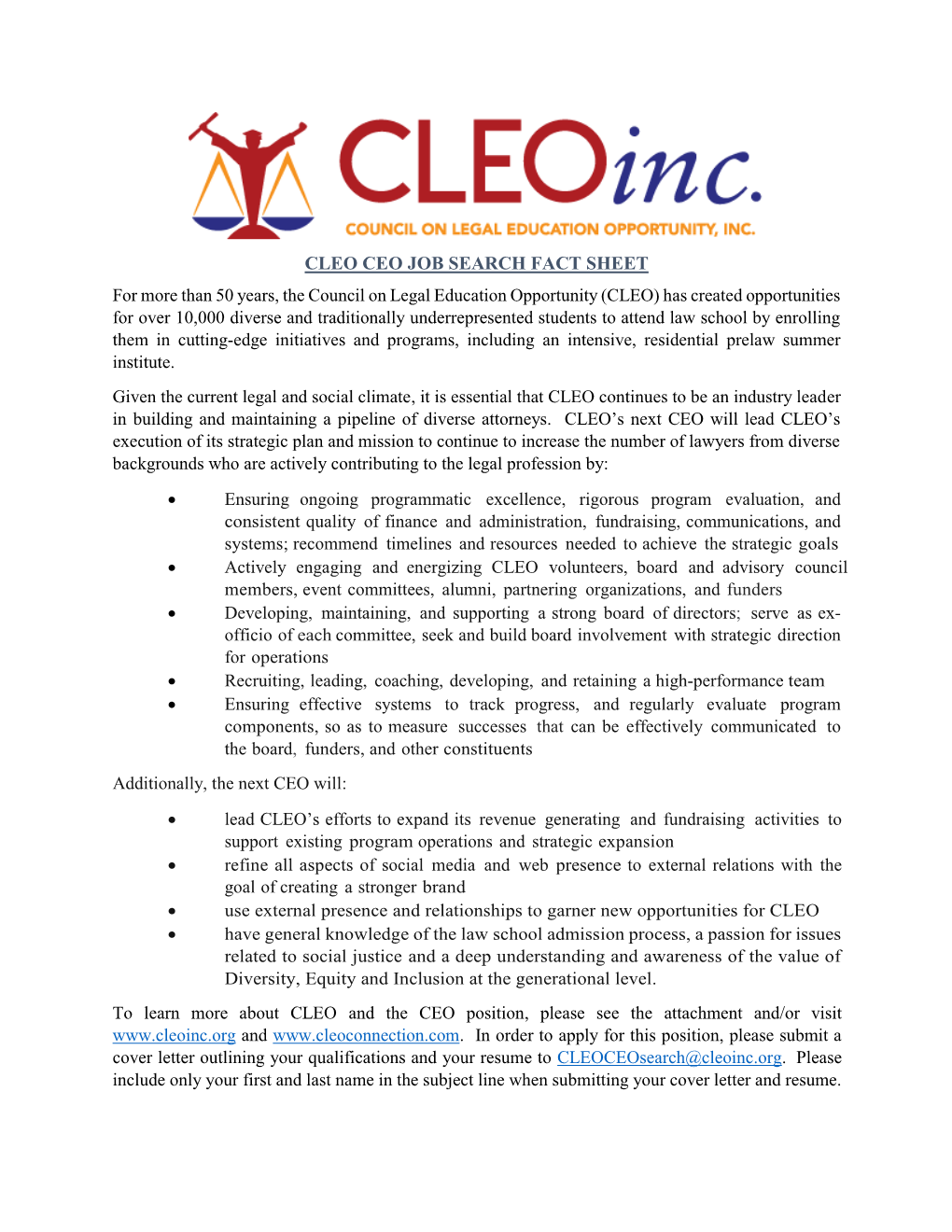 Chief Executive Officer Position Description