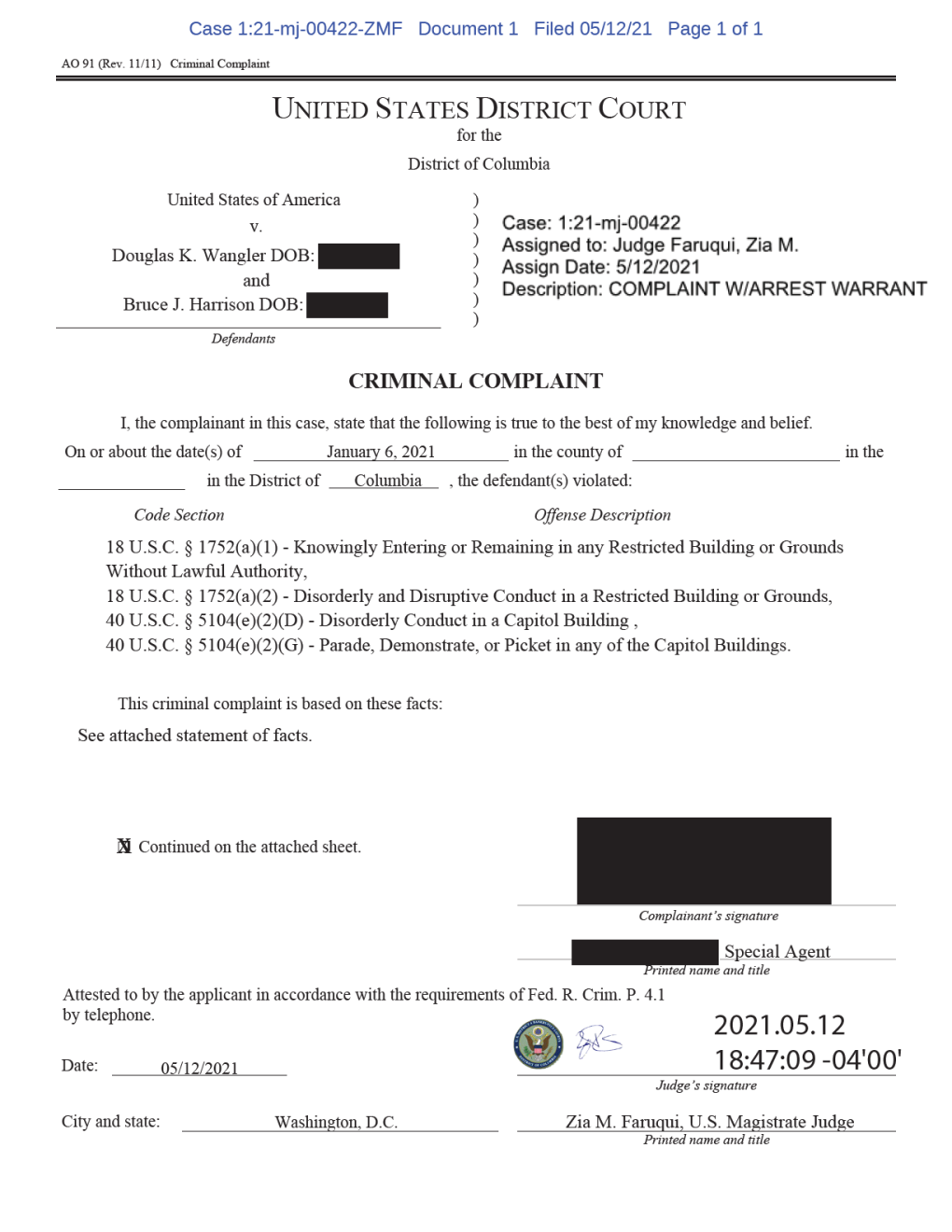 Wangler-Harrison Charging Documents