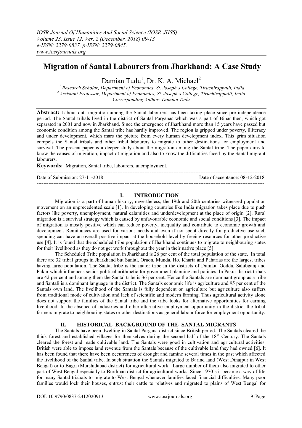 Migration of Santal Labourers from Jharkhand: a Case Study
