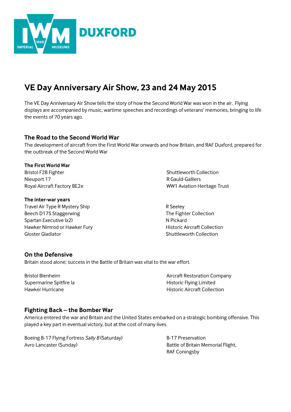 VE Day Anniversary Air Show, 23 and 24 May 2015