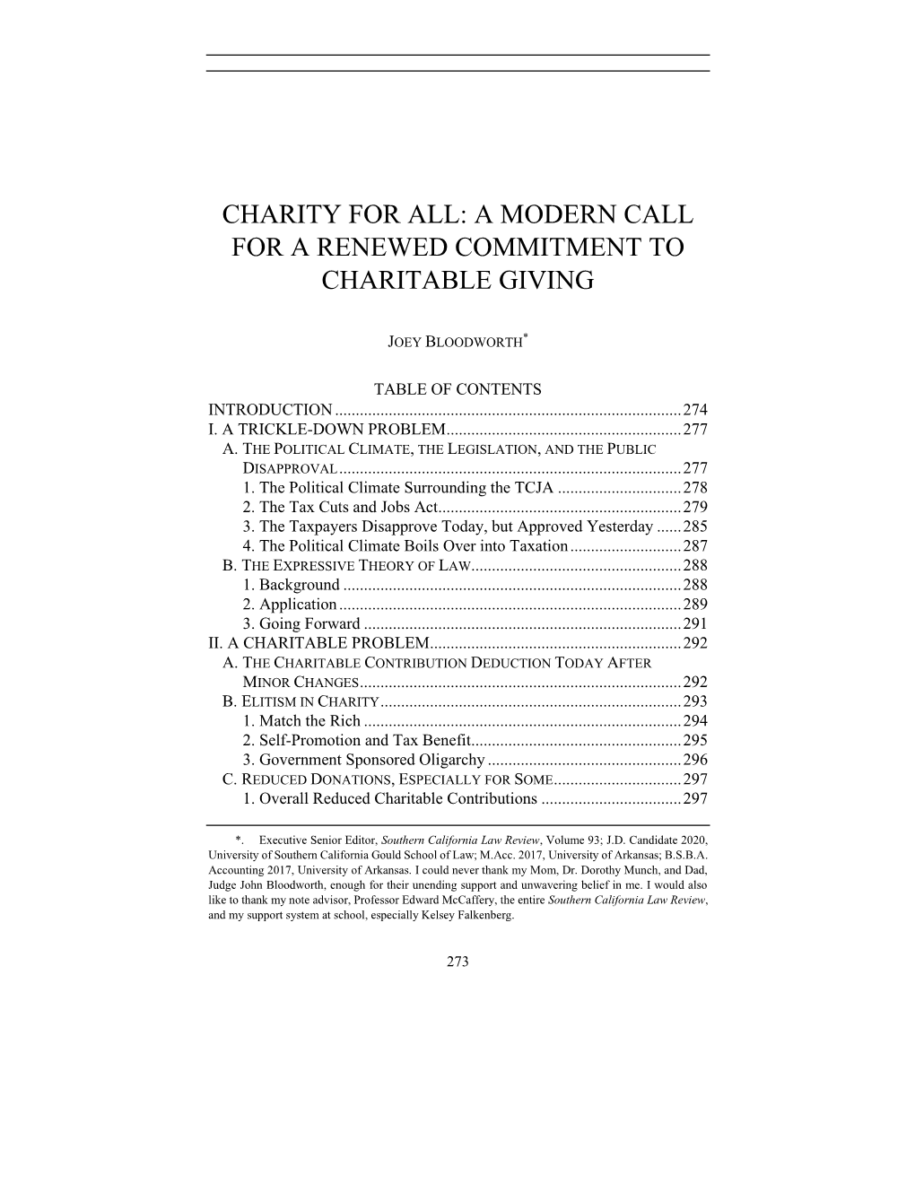 Charity for All: a Modern Call for a Renewed Commitment to Charitable Giving