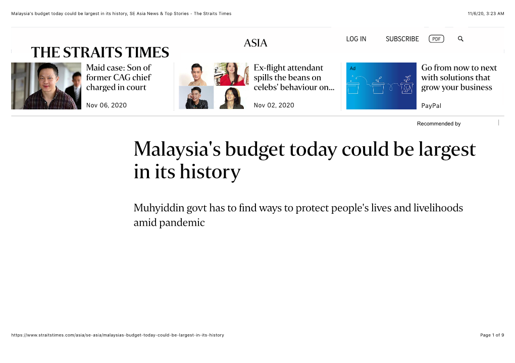 Malaysia's Budget Today Could Be Largest in Its History, SE Asia News & Top Stories