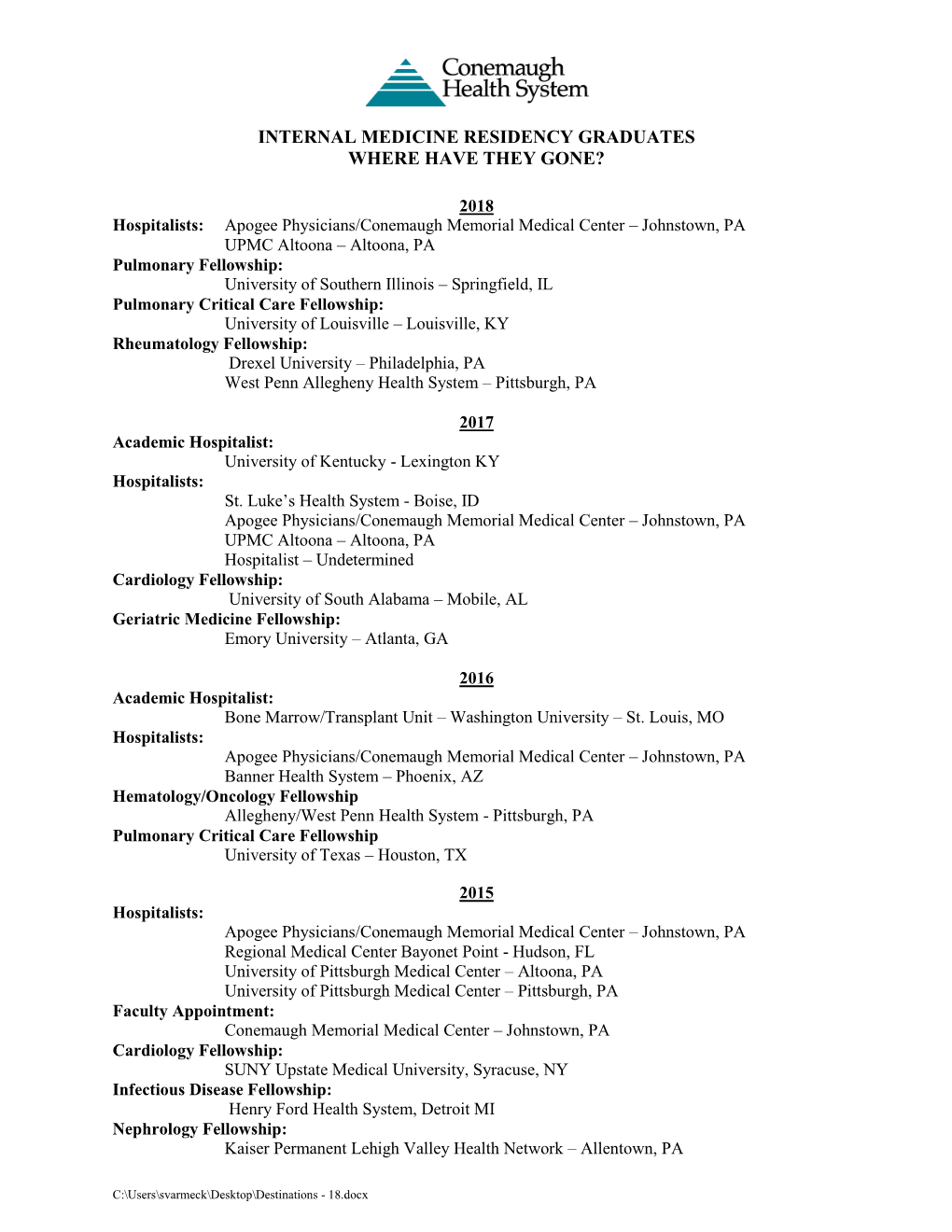 Internal Medicine Residency Graduates Where Have They Gone?