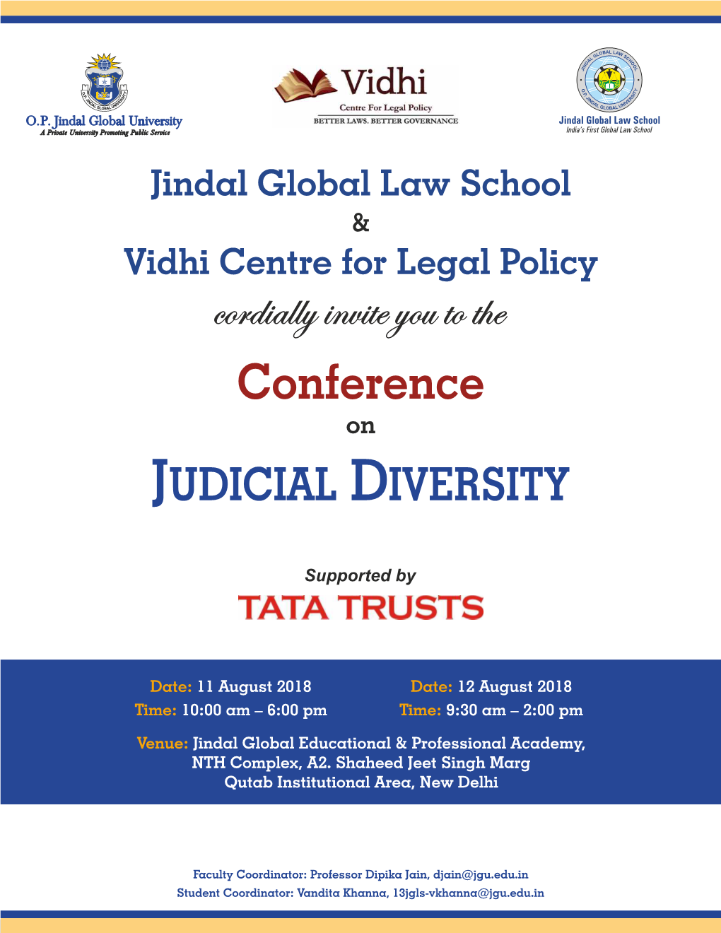 JGLS Conference on Judicial Diversity on 11-12 Aug 2018.Cdr
