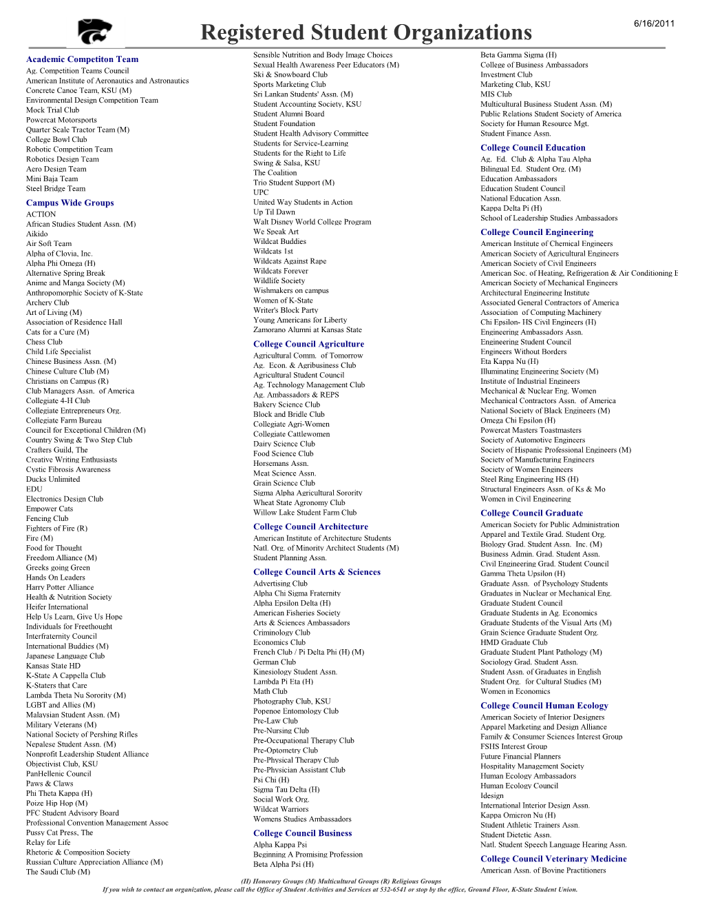 Registered Student Organizations 6/16/2011