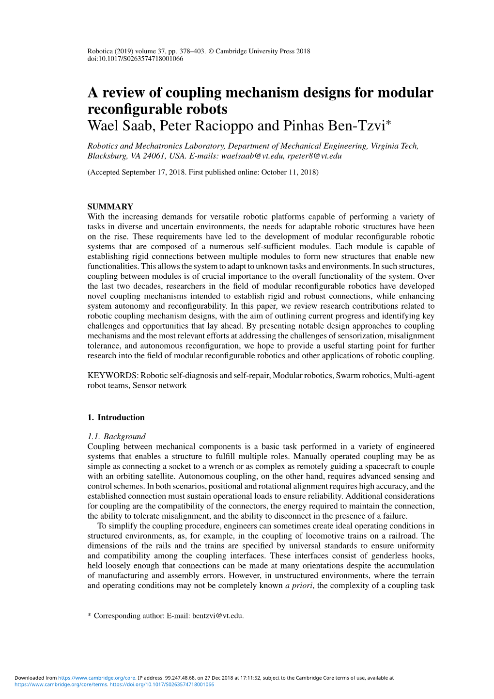 A Review of Coupling Mechanism Designs for Modular Reconfigurable