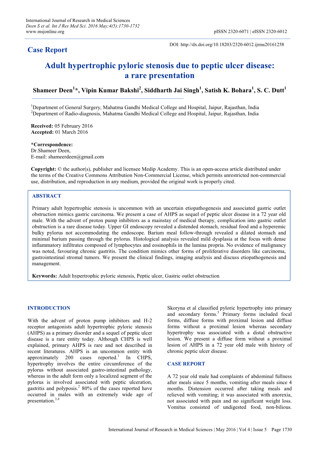 Adult Hypertrophic Pyloric Stenosis Due to Peptic Ulcer Disease: a Rare Presentation