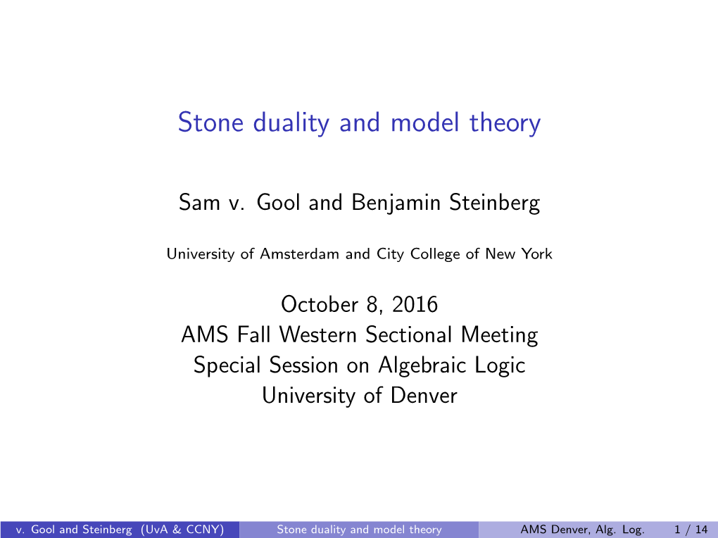 Stone Duality and Model Theory