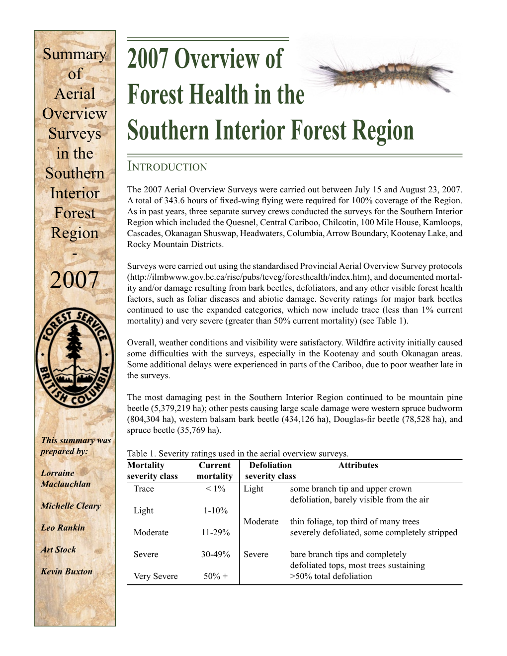 2007 Overview of Forest Health in the Southern Interior Forest Region