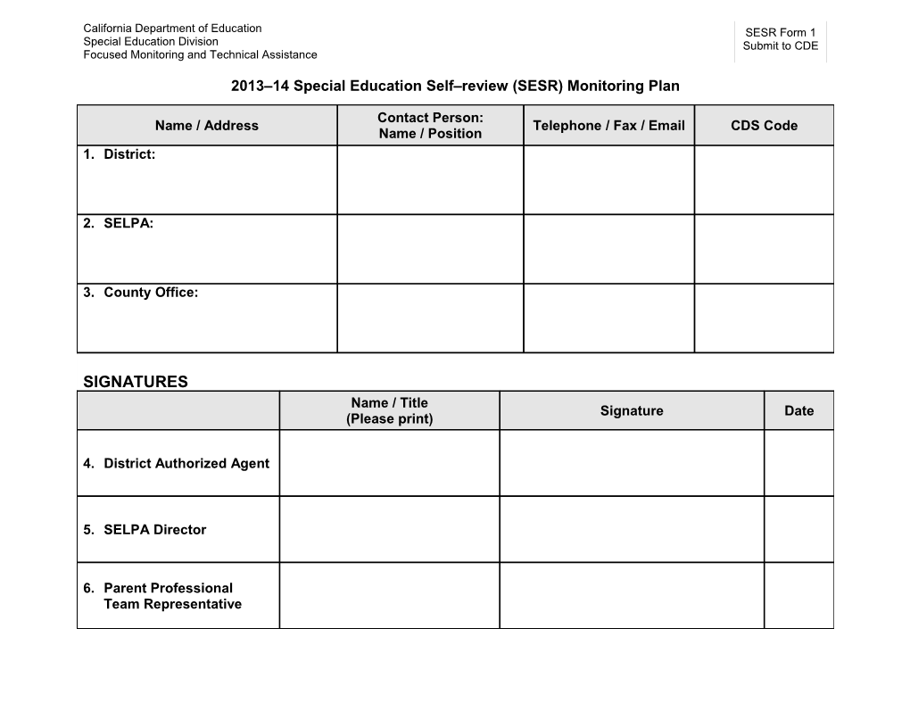 2011-12 SESR Monitoring Plan