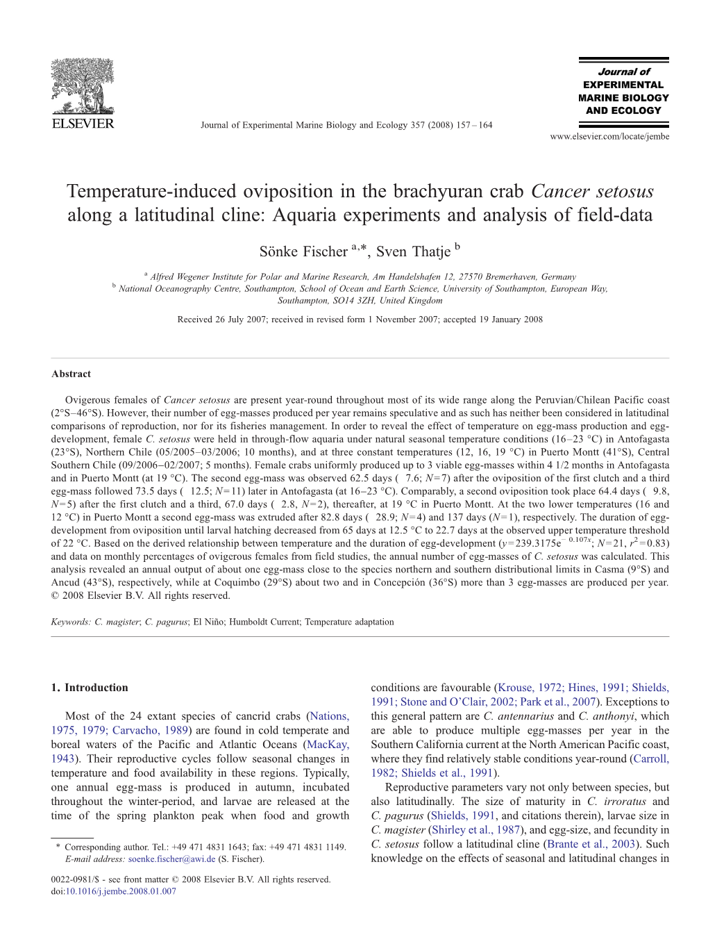 Temperature-Induced Oviposition in the Brachyuran Crab