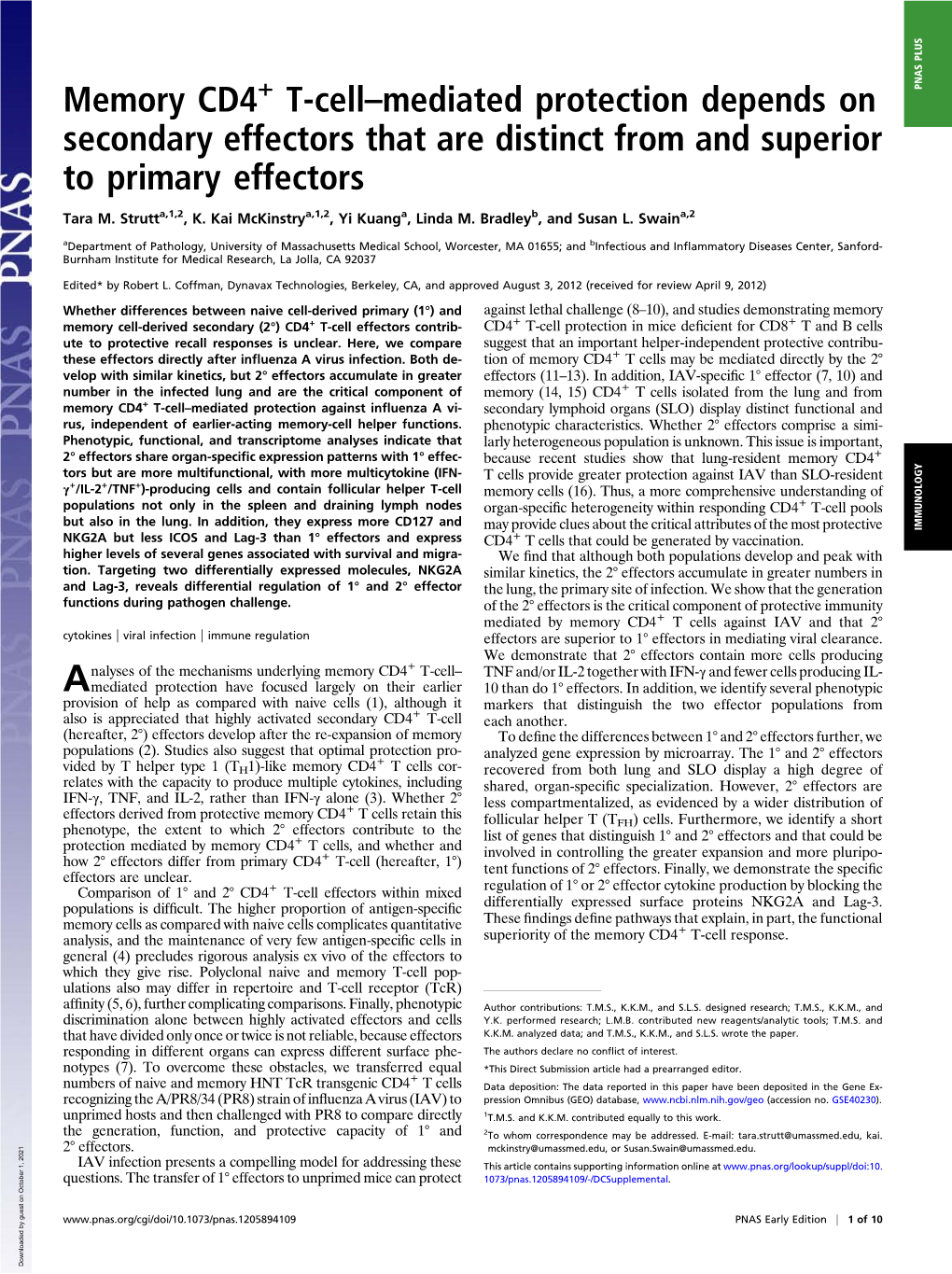 Memory CD4 T-Cell–Mediated Protection Depends on Secondary