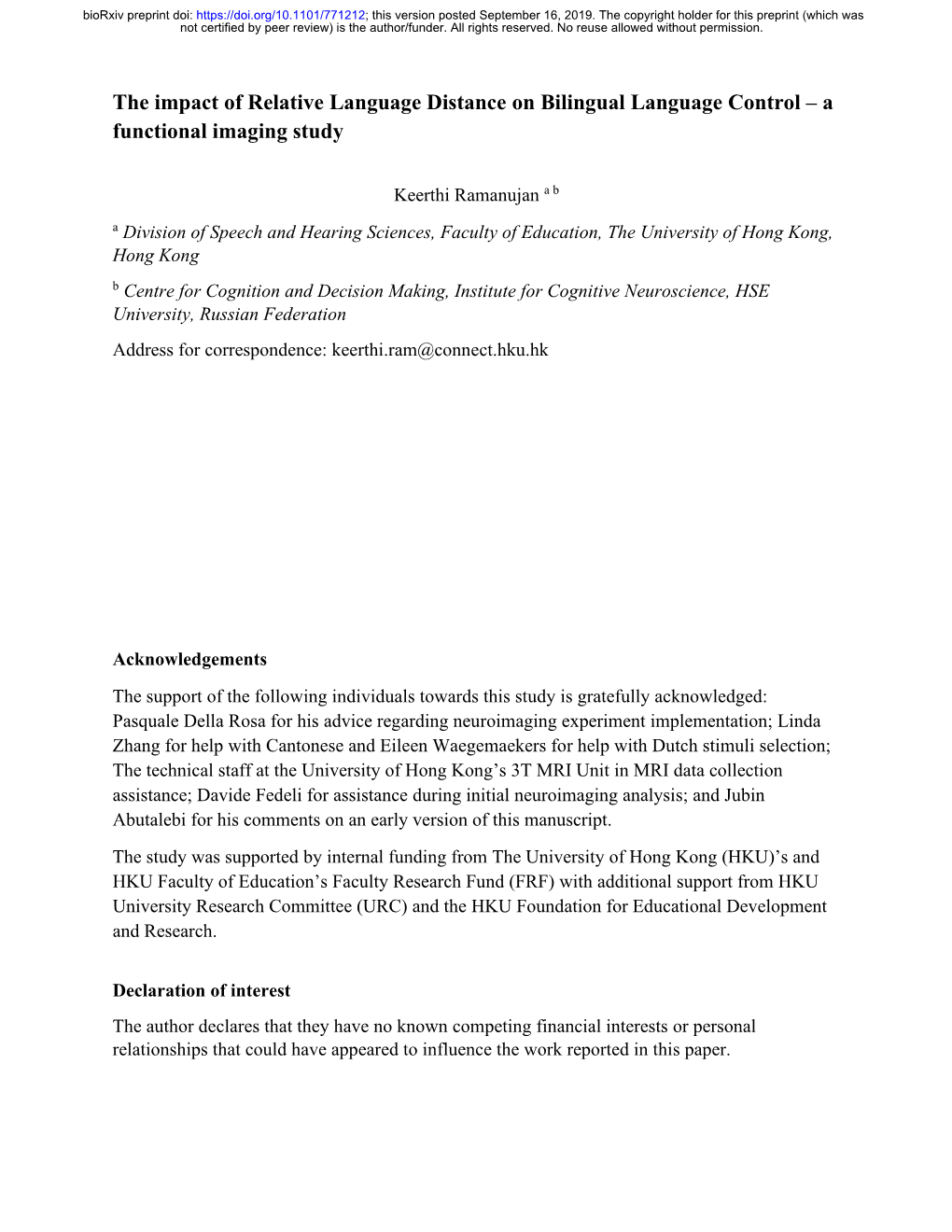 The Impact of Relative Language Distance on Bilingual Language Control – a Functional Imaging Study