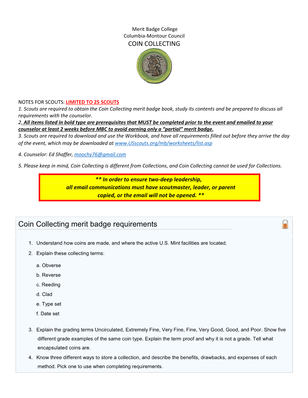 Coin Collecting Merit Badge Requirements