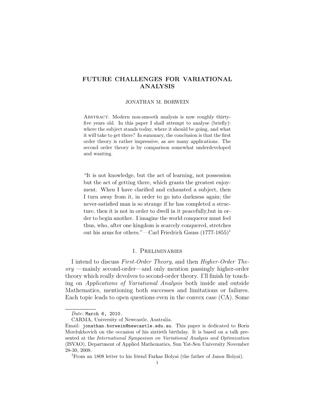 Future Challenges for Variational Analysis