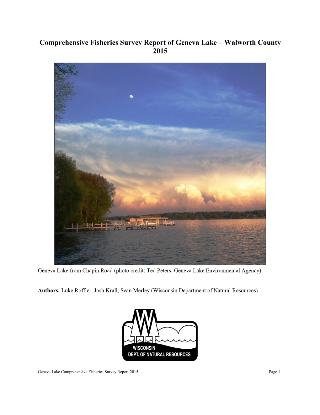 Comprehensive Fisheries Survey Report of Geneva Lake – Walworth County 2015