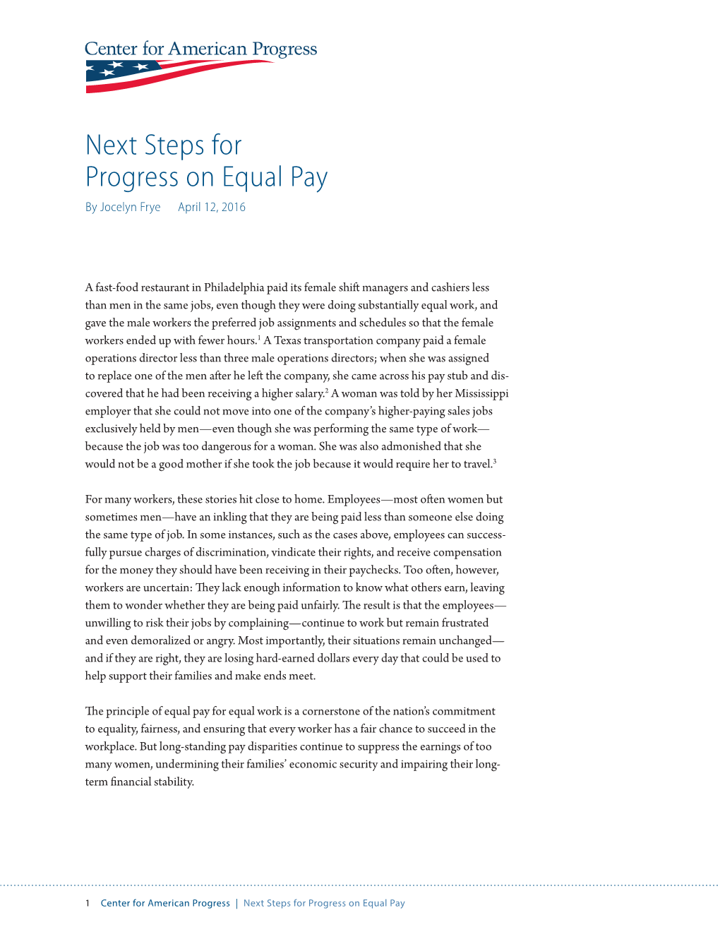 Next Steps for Progress on Equal Pay by Jocelyn Frye April 12, 2016