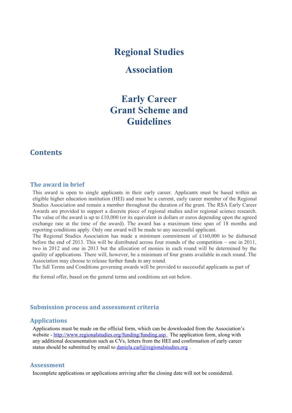 Early Career Grant Scheme and Guidelines