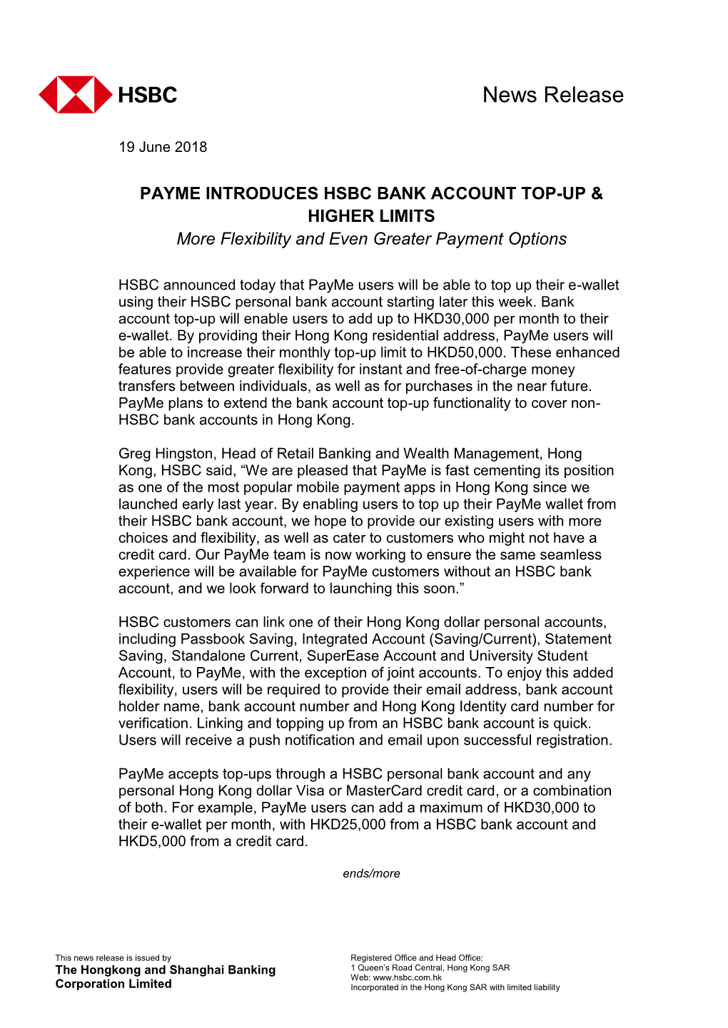 Payme Introduces HSBC Bank Account Top-Up & Higher Limits