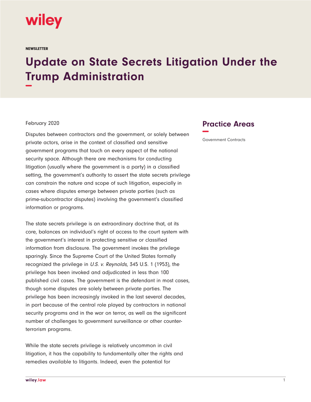 Update on State Secrets Litigation Under the Trump Administration −