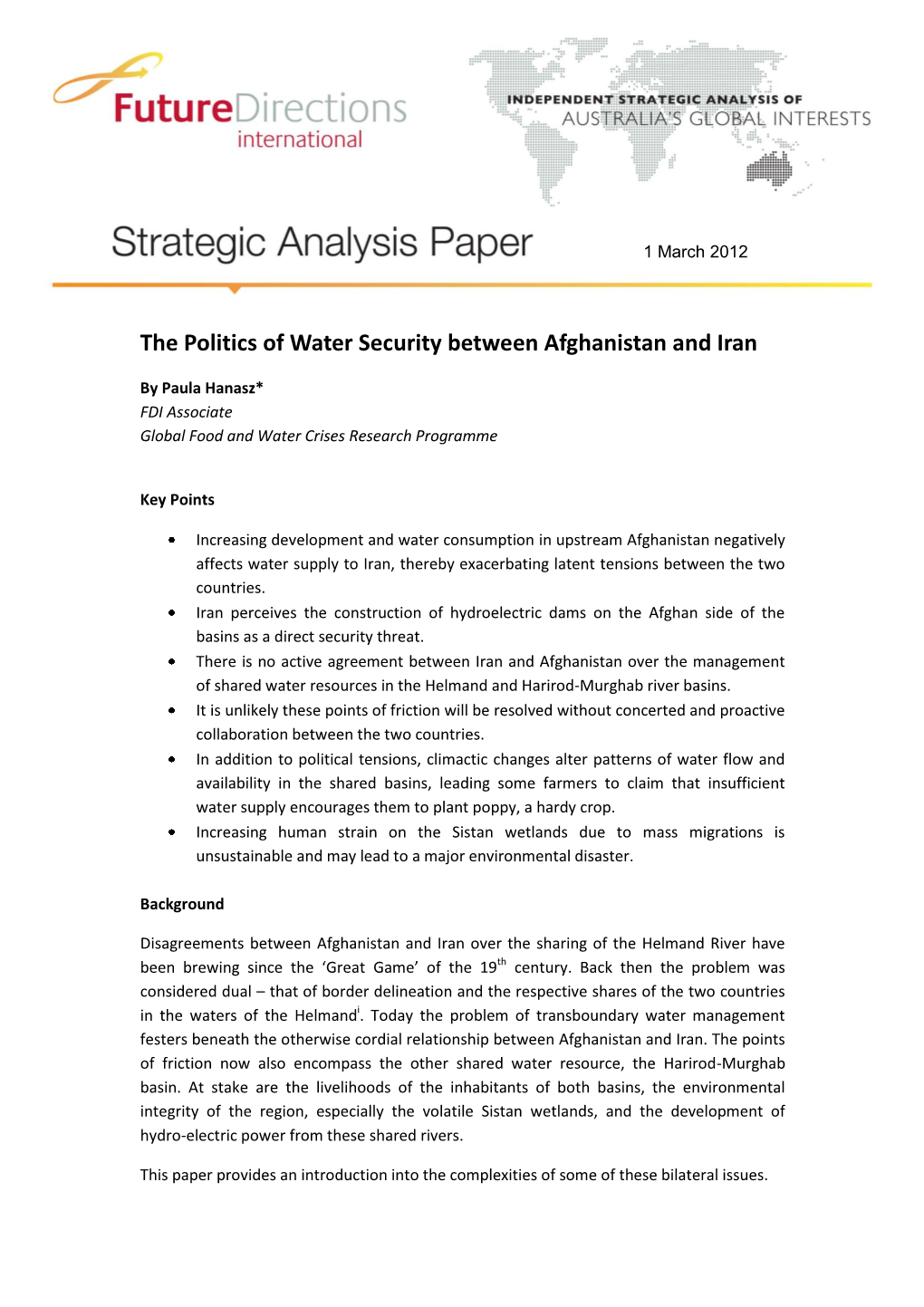 The Politics of Water Security Between Afghanistan and Iran