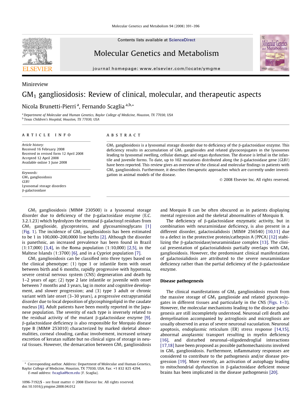 GM1 Gangliosidosis: Review of Clinical, Molecular, and Therapeutic Aspects