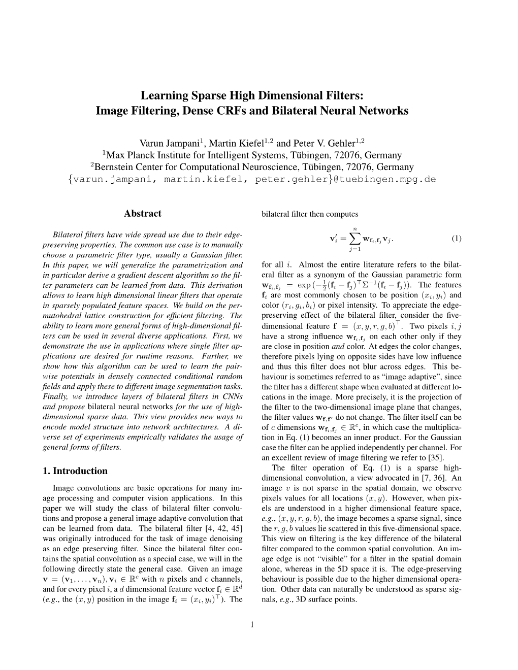 Image Filtering, Dense Crfs and Bilateral Neural Networks