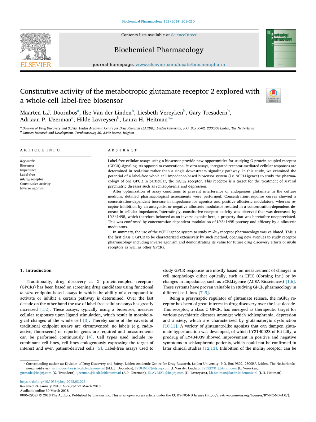 Biochemical Pharmacology 152 (2018) 201–210