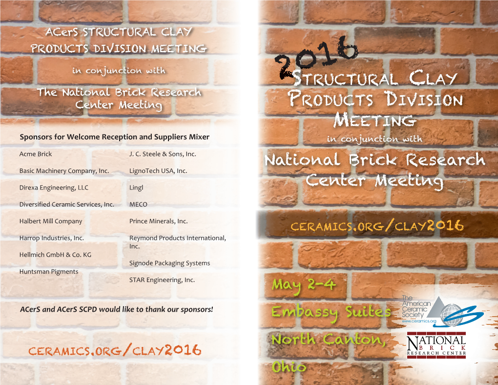 National Brick Research Center Meeting May 2-4 Embassy Suites North Canton, Ohio