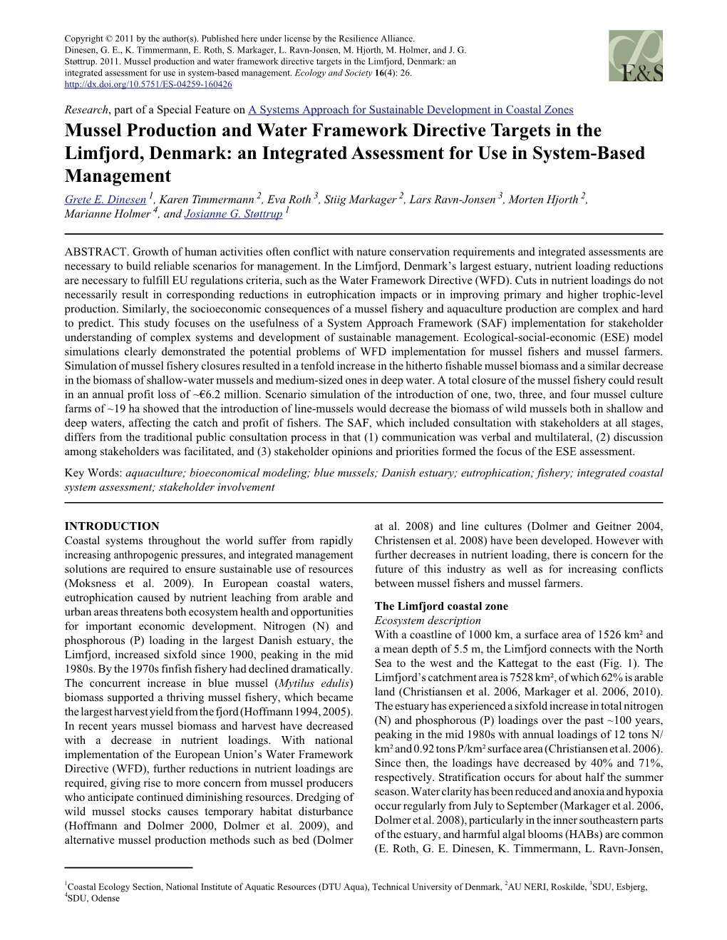 Mussel Production and Water Framework Directive Targets in the Limfjord, Denmark: an Integrated Assessment for Use in System-Based Management