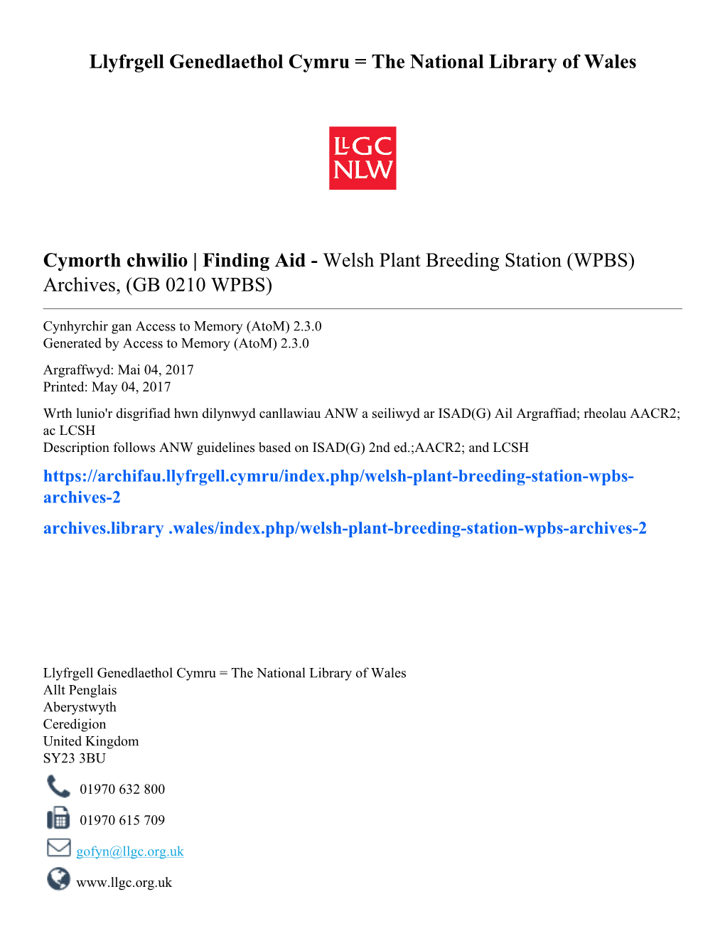 Welsh Plant Breeding Station (WPBS) Archives, (GB 0210 WPBS)