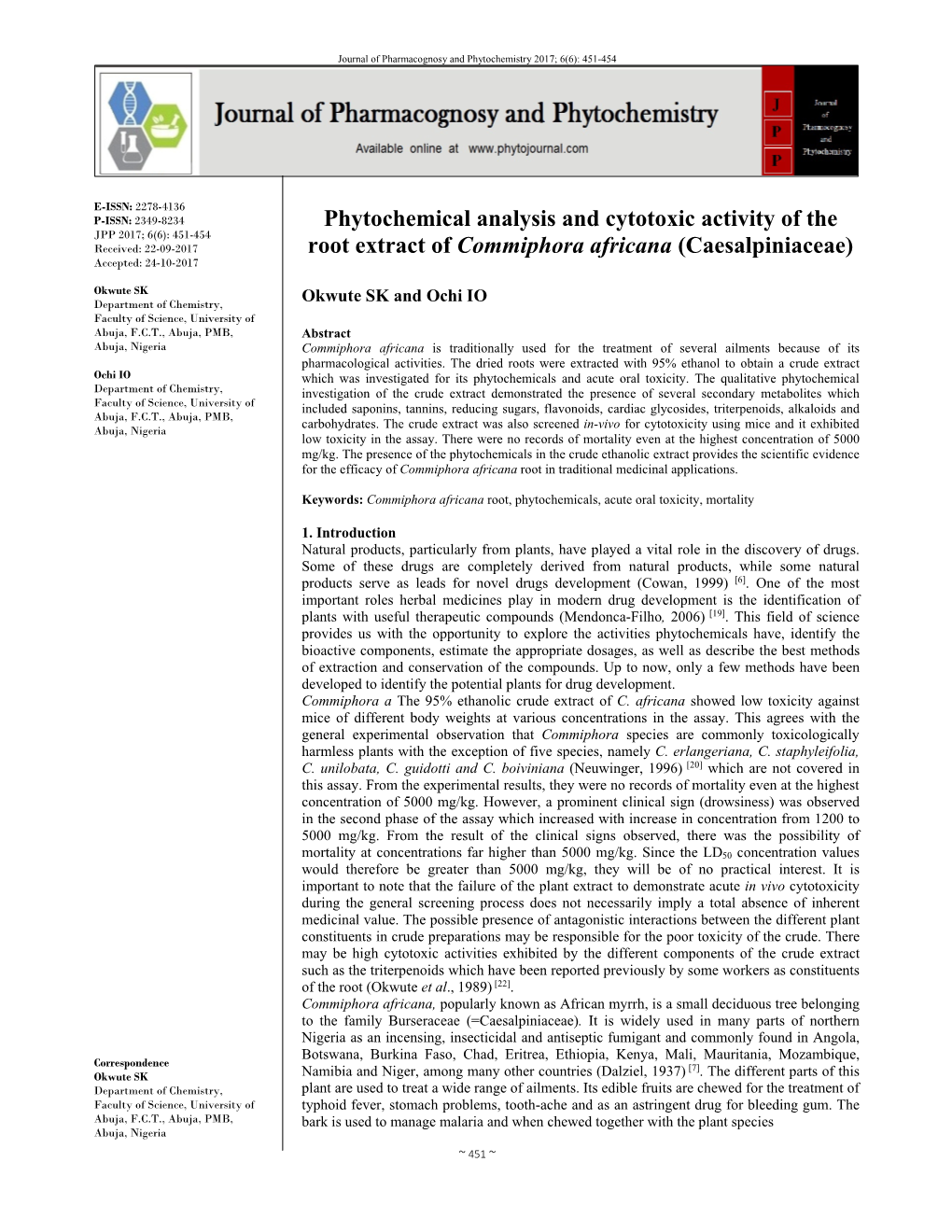 Phytochemical Analysis and Cytotoxic Activity of the Root Extract of Commiphora Africana