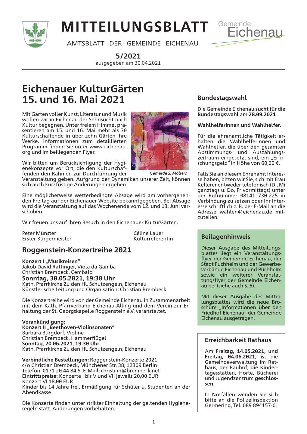 MITTEILUNGSBLATT AMTSBLATT DER GEMEINDE EICHENAU 5/2021 Ausgegeben Am 30.04.2021