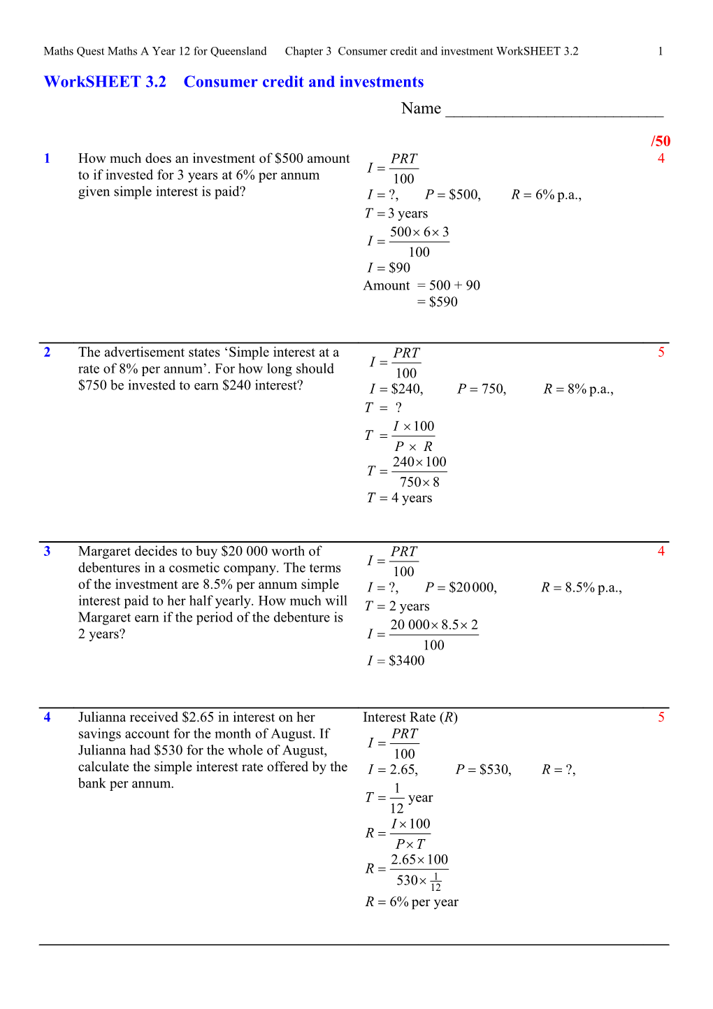 Topic Name Homework Sheet 123