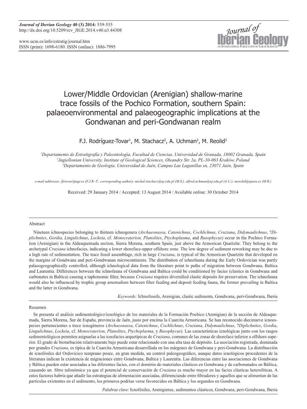 Shallow-Marine Trace Fossils of the Pochico Formation, Southern Spain: Palaeoenvironmental and Palaeogeographic Implications at the Gondwanan and Peri-Gondwanan Realm